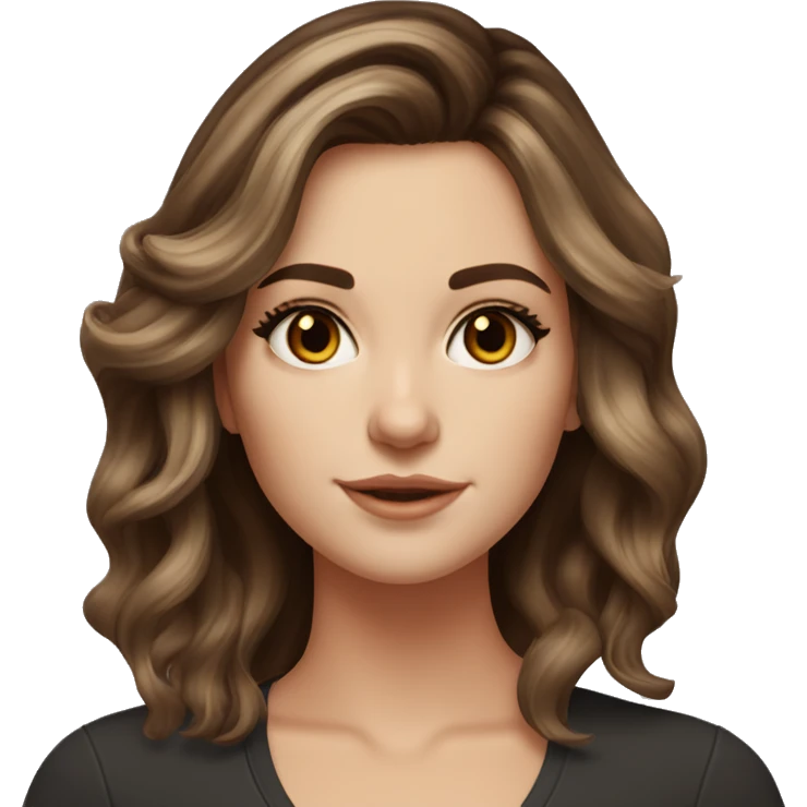 White girl brown eyes with medium length voluminous brown hair with brown highlights balayage  emoji