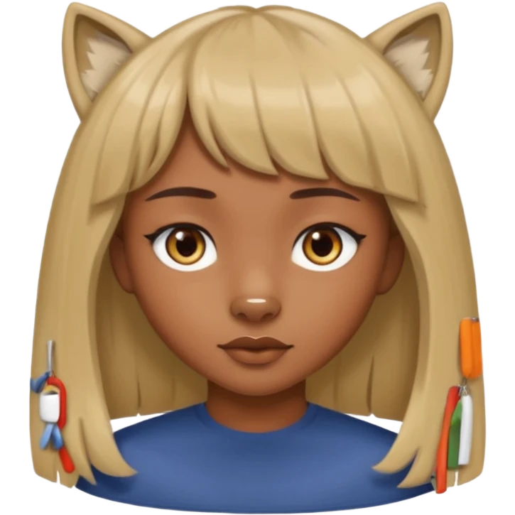 girl with brown eyes and brown hair that's a wolf cut with blonde curtain bangs  emoji