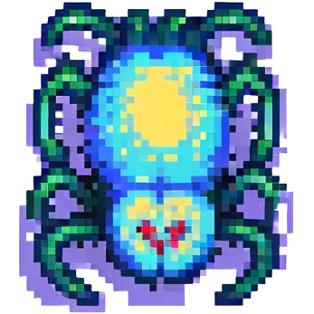 pixel art spider, glowing body, heat map color palette, pixelated look emoji