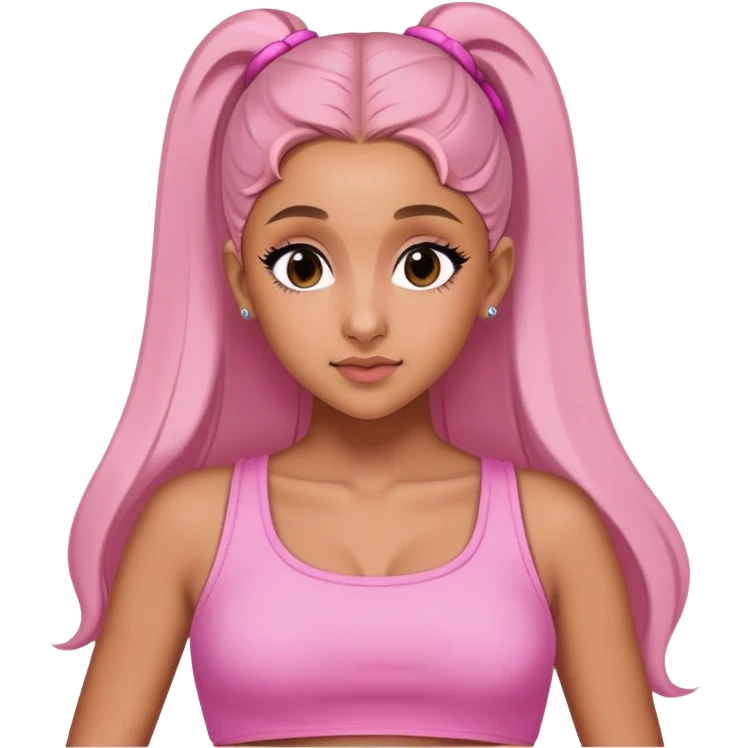 Ariana grande wearing a pink croc top and pink shirt is on the wicked set emoji