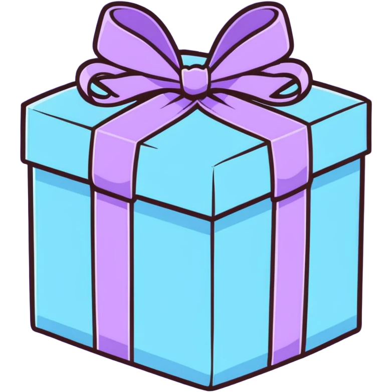 cute pastel gift box with ribbon, baby blue and lavender colors emoji