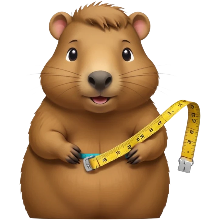 a little capibara measuring her waist with measuring tape and is very astonished in a good way emoji