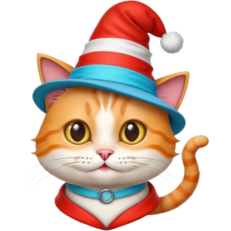 cute cat in a Dr. Seuss style hat, bright colors emoji