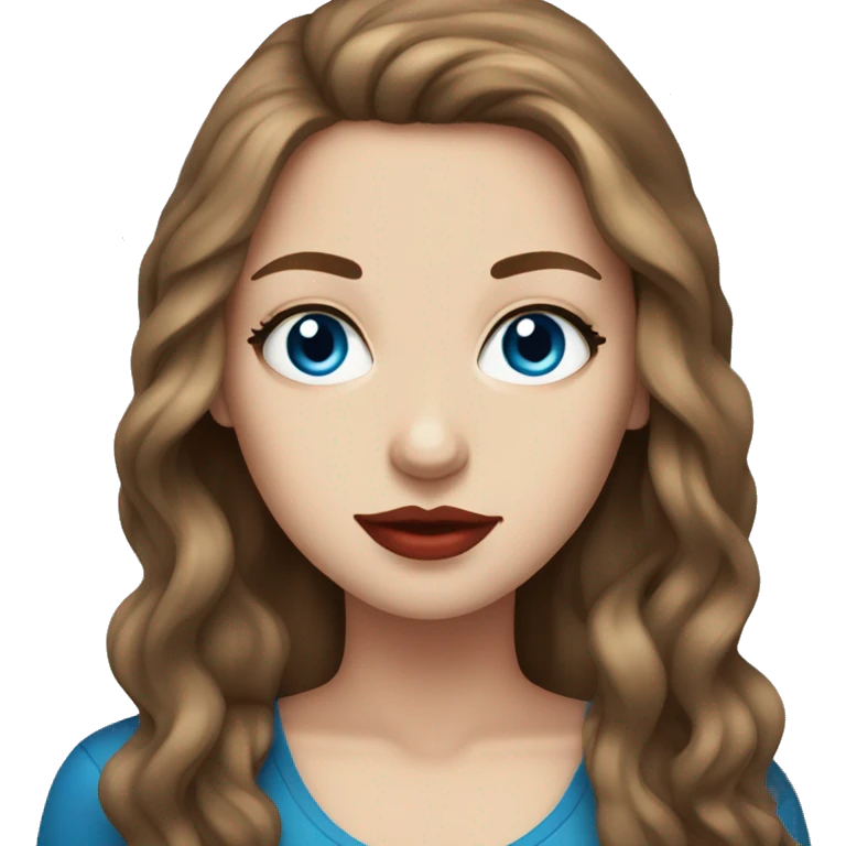 White girl with blue eyes, long brown hair, and red lips  emoji