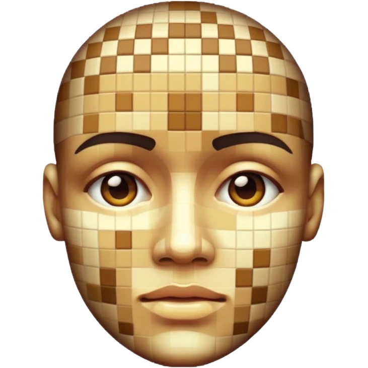 3D render of Pixelated Face, digital glitch art aesthetic, data corruption visual, human face blurred with skin-tone mosaics, pixelated distortion, emoji style, isolated on white background --v 6.0. emoji