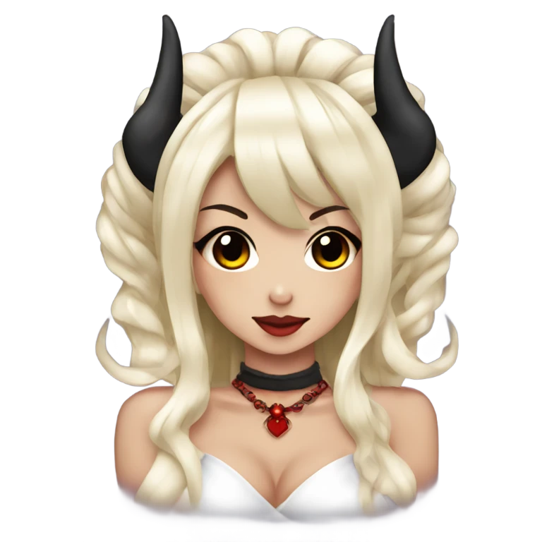 hime gyaru oni girl, red skin, black hair emoji
