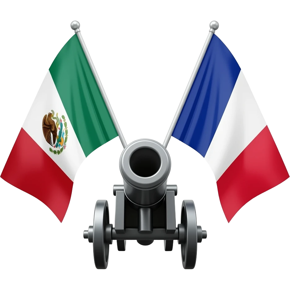 bandera de mexico y bandera de francia con un cañon en medio emoji