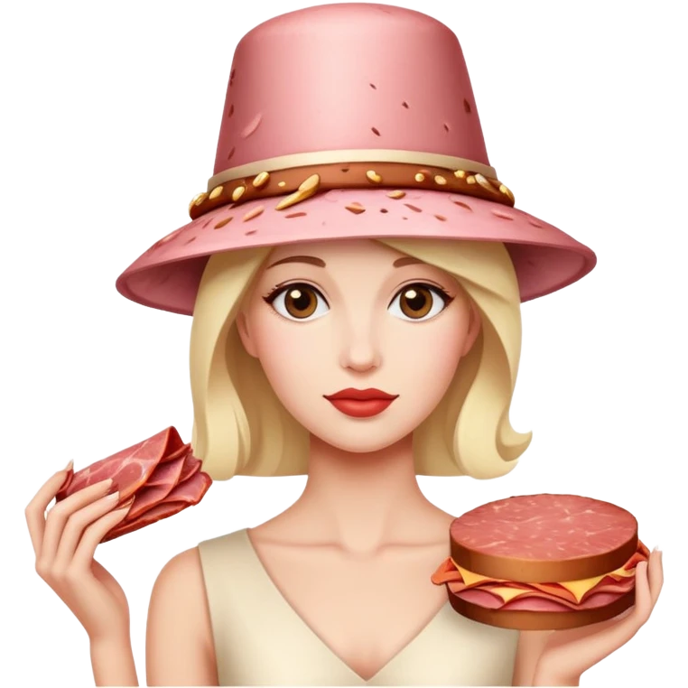 paris woman in fancy hat made of SPAM MEAT emoji