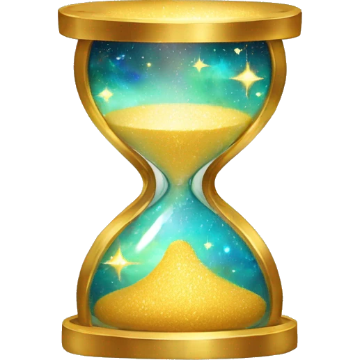 Gilded sparkling shimmering hourglass with nebula galaxy golden inside emoji