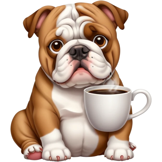English bulldog relaxing with coffee emoji