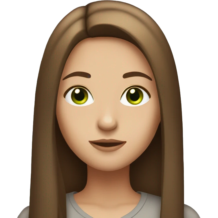 Women with brown straight long hair with a middle part that has green eyes and fair skin emoji