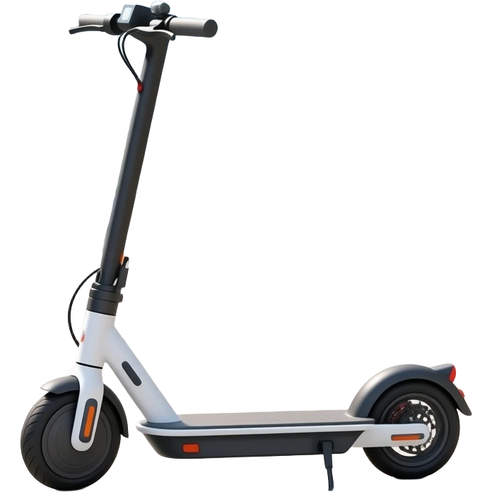 An icon featuring a sleek electric scooter with a modern design, parked on a smooth city sidewalk. The background shows a bustling urban landscape with clear skies, tall buildings, and pedestrians walking by. The scooter is highlighted as a symbol of eco-friendly transportation and modern mobility. emoji