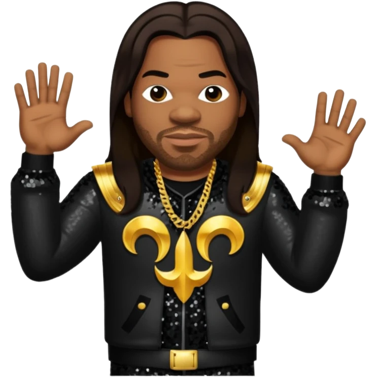 Busta Rhymes with long dark brown hair, black sequin outfit emoji