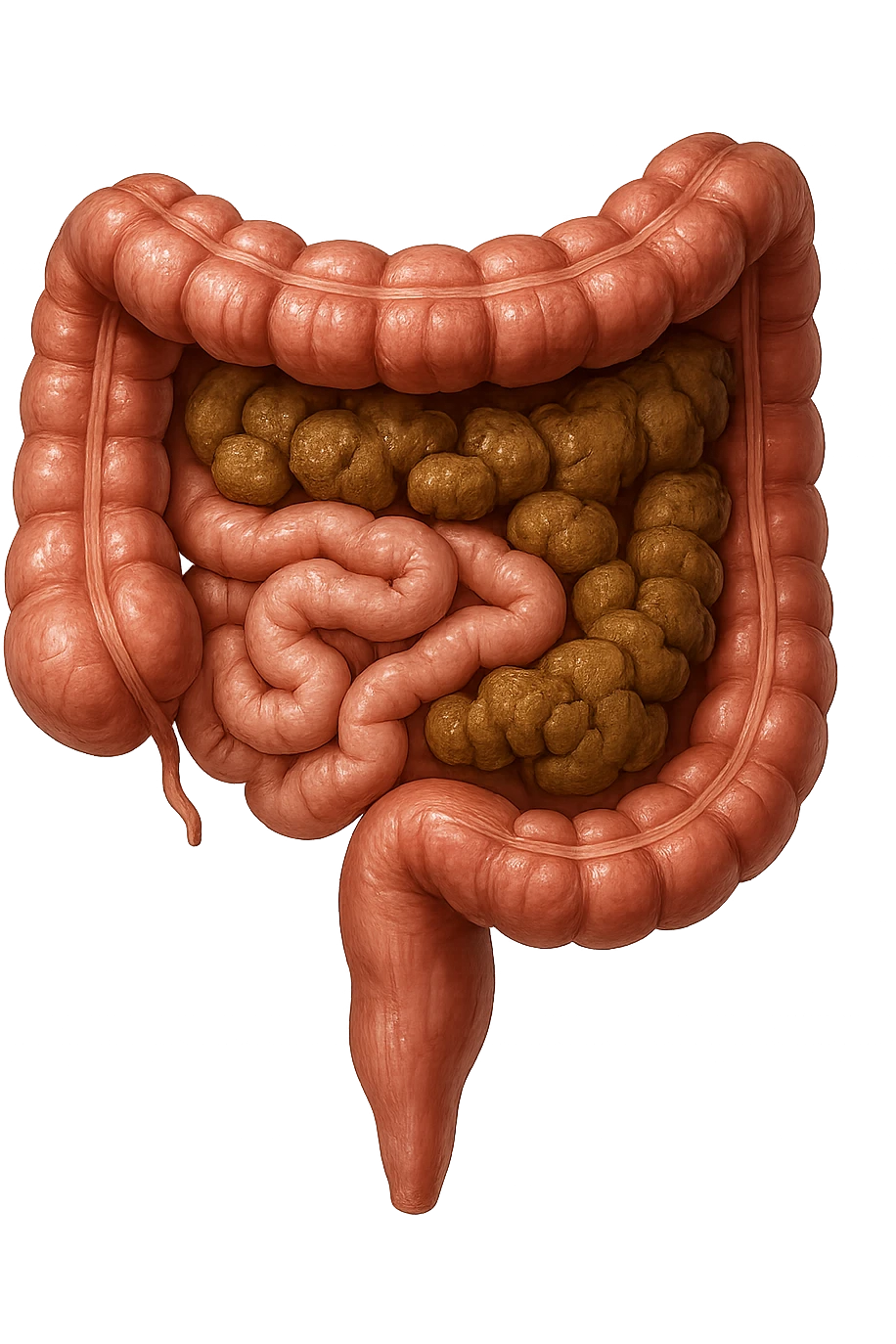intestino umano anatomico realistico con feci spezzettate iperrealistiche nel colon emoji