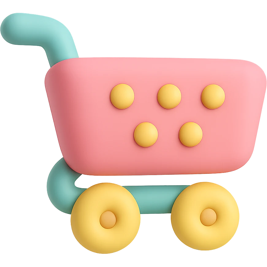 icon of a cart in 3D mochi style with soft pastel colors and smooth rounded shapes, cute and minimal look emoji