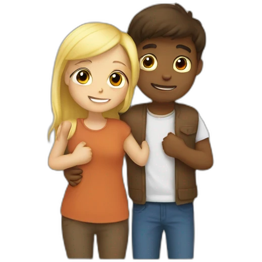 Hug between a Blond girl an brown boy emoji
