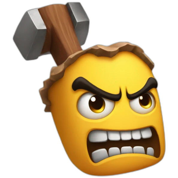 Mad hammer with angry face on it emoji