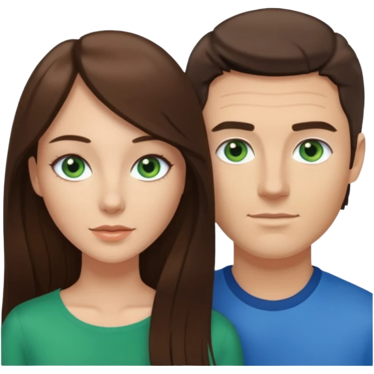 “A Polaroid-style photo of a couple with a heart of a white woman with long brunette hair and blue eyes, and a white man with short brunette hair and green eyes.” emoji