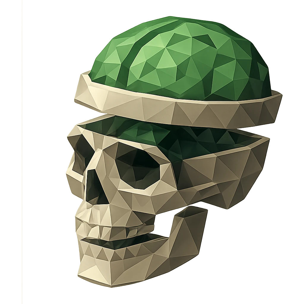 cut-up skull with green brain inside emoji