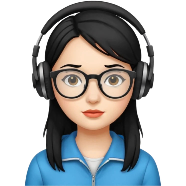 
gamer, black hair girl with glasses, headphone emoji