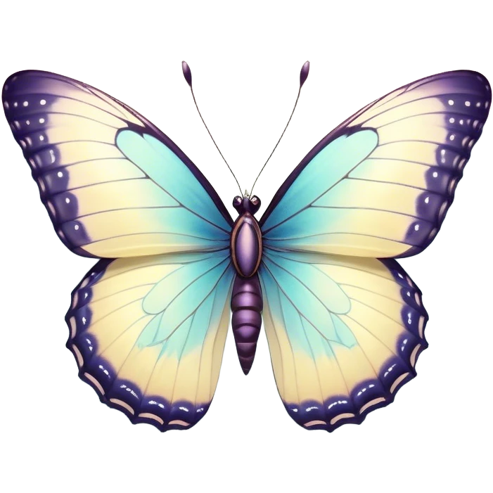 Beautiful and Majestic Butterfly Portrait Emoji, Head and body rendered in serene repose with a gentle, content smile, showcasing a delicately patterned form with softly shimmering wings and eyes peacefully closed in tranquil repose, Simplified yet exquisitely endearing features, highly detailed, glowing with a soft, drowsy pastel light, high shine, relaxed and utterly noble, stylized with an air of timeless natural beauty, soft glowing outline, capturing the essence of a majestic butterfly that embodies the pure enchantment of nature! emoji