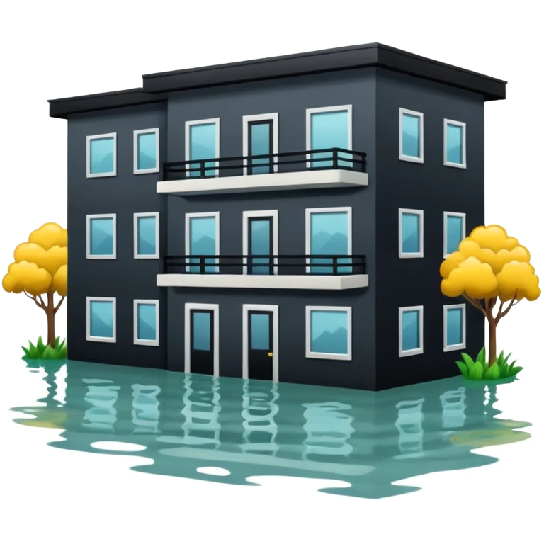 an apartment complex in flood emoji