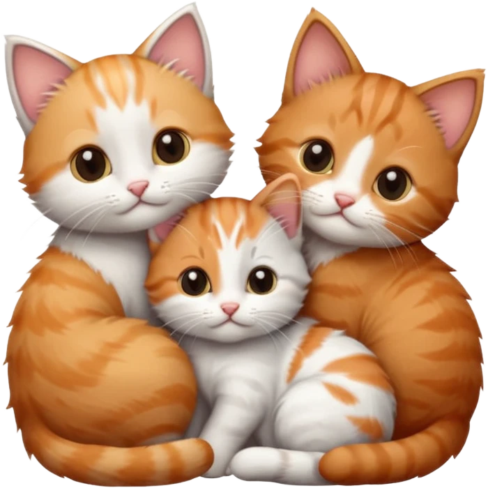 6 tiny kittens cuddling together all different colours, the first one is grey and white, the second is ginger and white and the third is brown tabby and white emoji