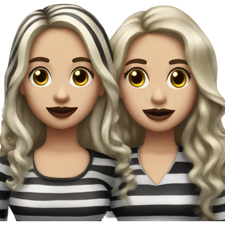 3 Beetlejuice Sisters.  First with layered shoulder length hair.  Second with dark brown wavy long hair.  Third with long blond hair. emoji