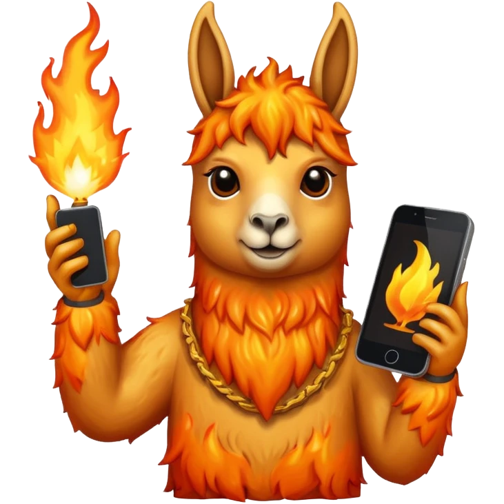 una llama de fuego que tenga en la mano un telefono emoji