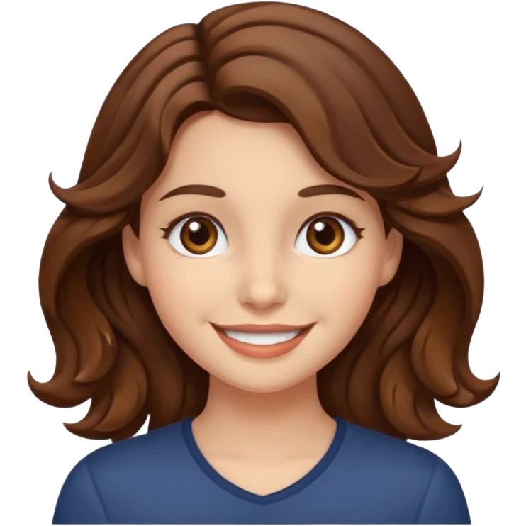 girl with brown eyes, brown hair and wavy hair smiling emoji