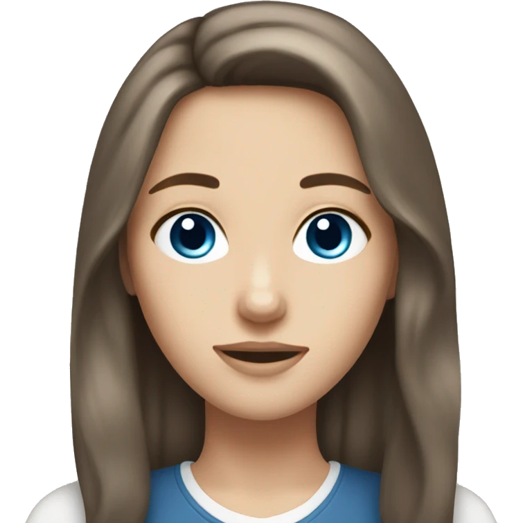 Brown hair colour, white girl with long hair, dark grey blue eyes as a female portrait emoji emoji