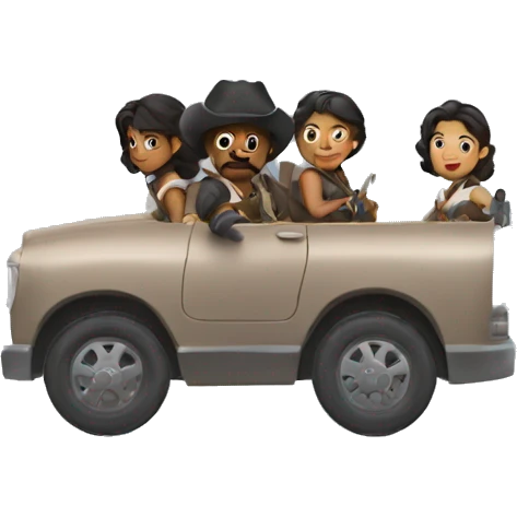 6 musketeers driving a semi, no weapons, racial mix, male & female emoji