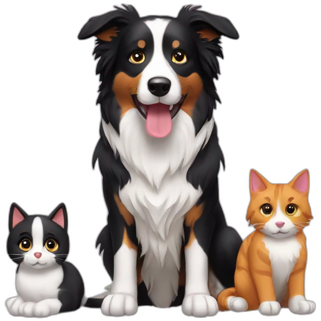 border collie with two cats emoji
