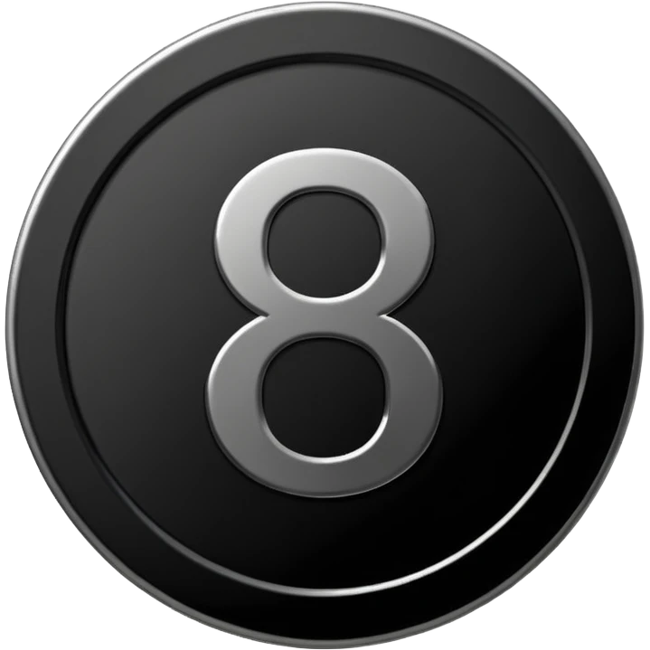 Emoji icon of a black coin with engraved number 8, minimalist style, isolated emoji