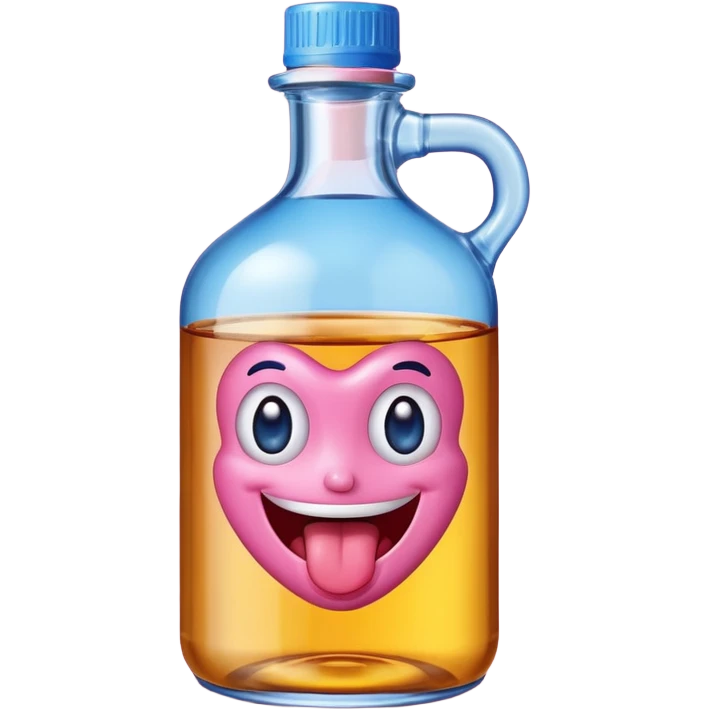 Smiling bottle of oil pink with silly face tongue out blue top emoji