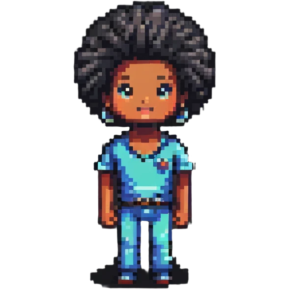 Retro pixel art character with afro hairstyle emoji