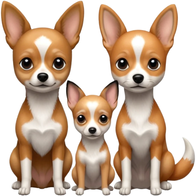 3 cagnolini seduti (ciuaua, bassotto,  fox terrier ) in bianco e nero con vestitini in maglia emoji