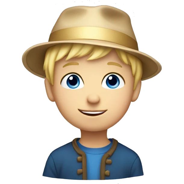 A little boy with blond hair and blue eyes in a New Year's hat emoji