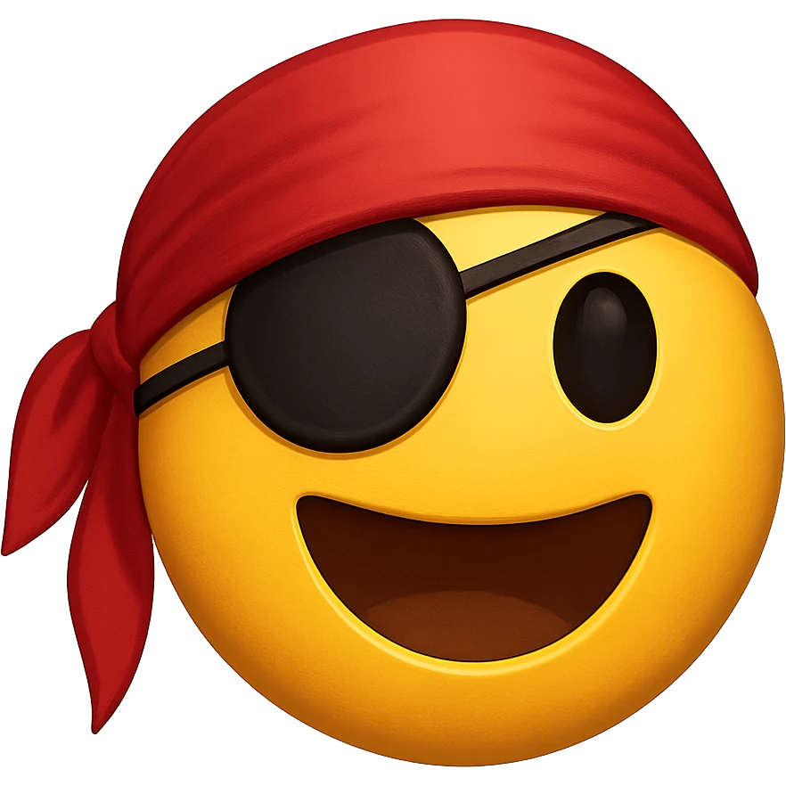 yellow face with red pirate bandana emoji, digital illustration emoji