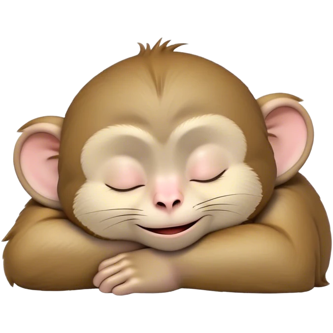 Meme-Worthy cute Sleeping Macaque Portrait Emoji, Head resting peacefully with a contented smile, showcasing soft, downy fur and eyes gently closed in serene slumber, Simplified yet comically adorable features, highly detailed, glowing with a soft, drowsy glow, high shine, relaxed and utterly lovable, stylized with an air of playful laziness, bright and heartwarming, soft glowing outline, capturing the essence of a sleeping macaque that feels destined to become the next viral icon of adorable rest! emoji