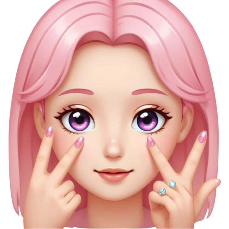 Uwu where the two fingers are touching and the eyes have a sparkle to them and blushing emoji