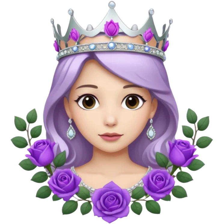 Purple rose flower, silver circle plaque, silver tiara emoji
