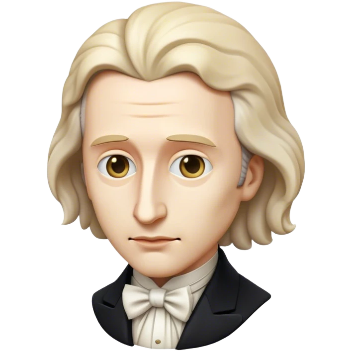 Cinematic Realistic Chopin Pop Culture Emoji, featuring an evocative portrayal of the legendary composer rendered with delicate textures and emotive, dynamic lighting. emoji