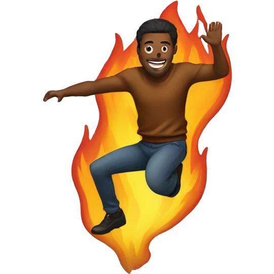 man jumping above a fire emoji