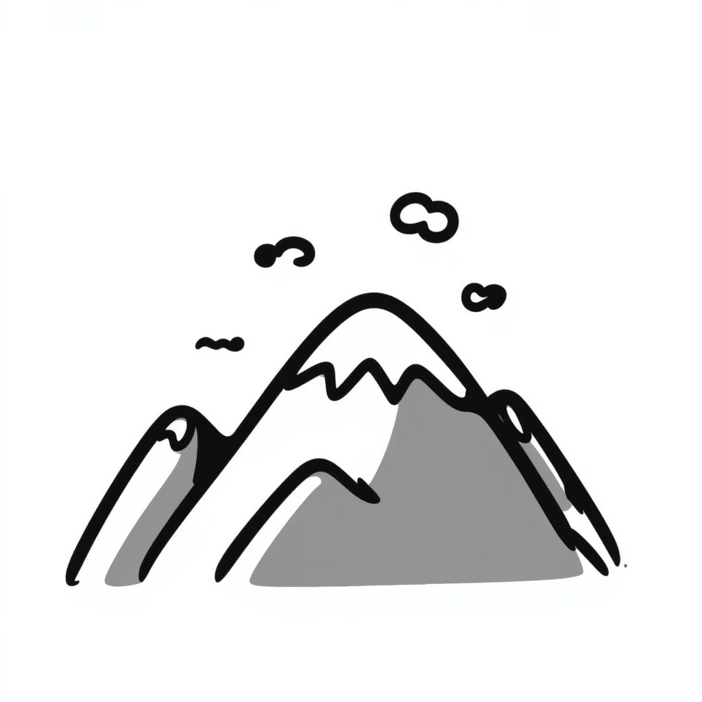hand drawn doodle mountain with clouds and accents emoji