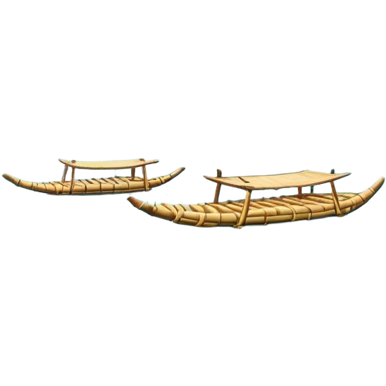 Yangshuo karst peaks with bamboo raft on river Guilin, simplified emoji style with bold outlines and bright colors, cartoon style mountains with clear blue sky emoji