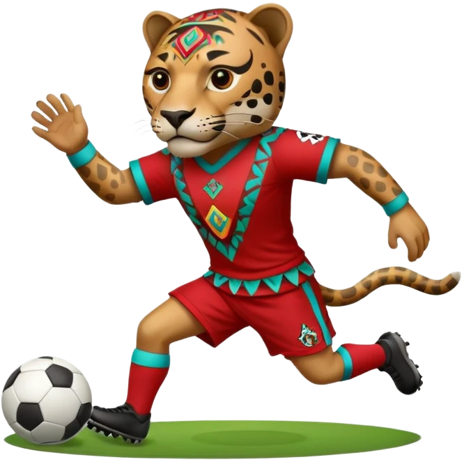 jaguar realista mexicano con vestimenta azteca que juega futbol emoji