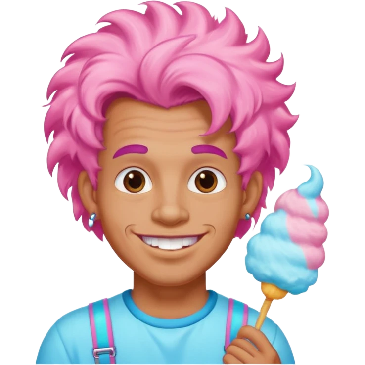 happy colorful puffy haired man made out of cotton candy with braces and tattoos and just face not holding anything emoji