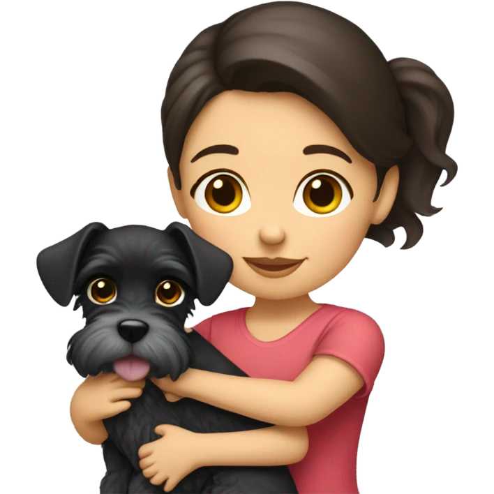 Brunnete girl holding a baby schnauzer  emoji