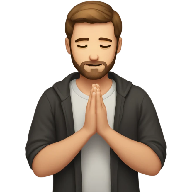 Handsome man with brown hairs and 3 days beard as he is praying emoji